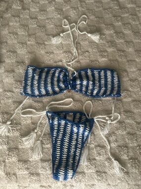 Small Blue and White Crochet Bikini Set